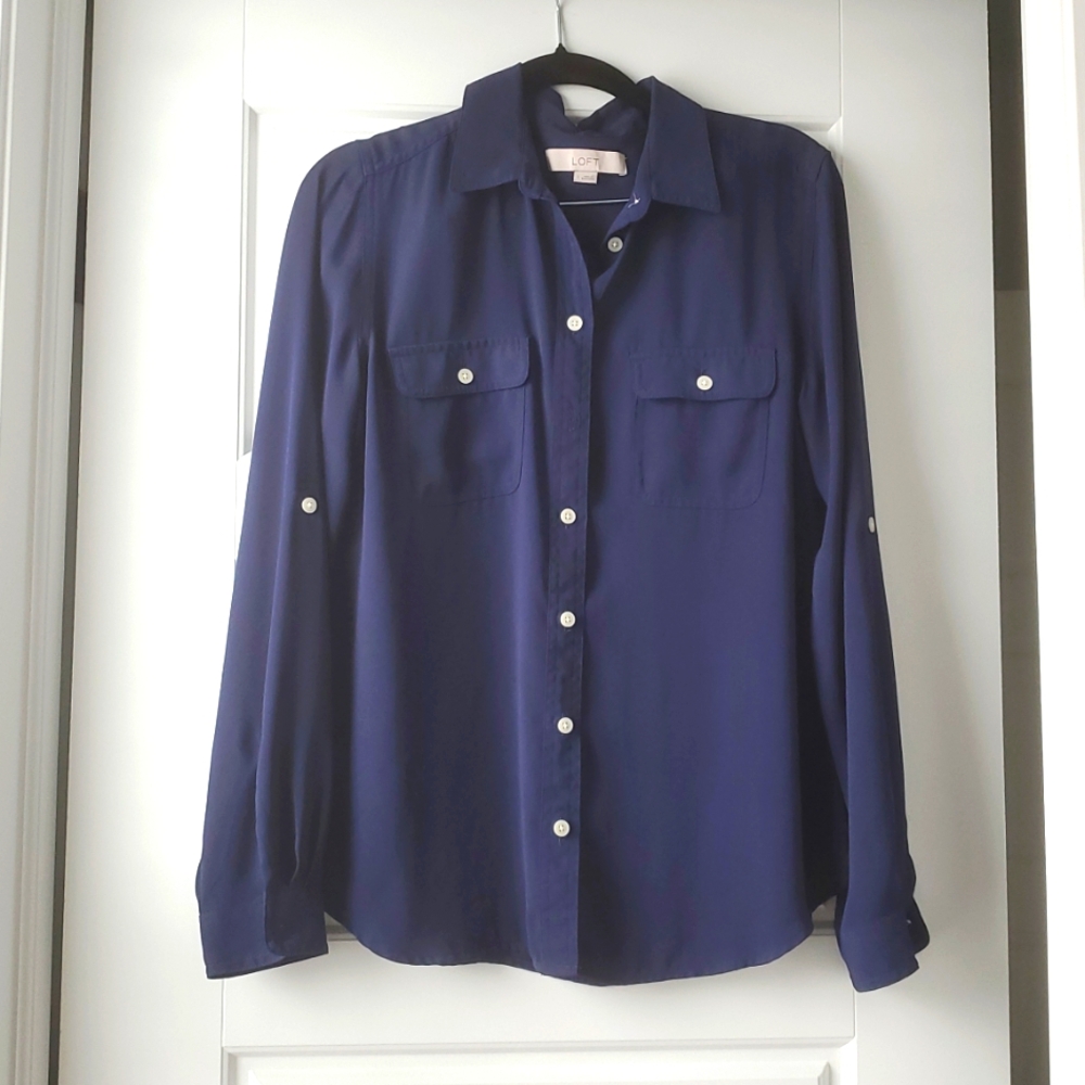 Loft Semi-sheer Blouse (S - Navy Blue)